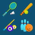 Sports equipment sets, badminton, baseball, billiards and bowling,