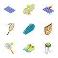 Sports equipment for tennis icons set Royalty Free Stock Photo