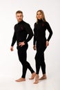 Sports family, husband and wife in thermal clothes. Royalty Free Stock Photo