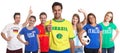 Sports Fan from Brazil showing thumb up with other fans Royalty Free Stock Photo