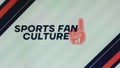 Sports Fan Culture inscription on light background with dark blue and red stripes and Number One symbol. Sports concept