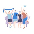 Sports fans watch a match together on the couch at home. Flat illustration on white background. Royalty Free Stock Photo