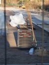 Sports field construction site in the morning light