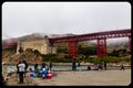 Sports fishermen in the bay area of San Francisco on a cloudy foggy day