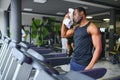 Sports, fitness, healthy lifestyle. African man in the gym. Royalty Free Stock Photo