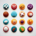 Sports football basketball gold baseball rugby ball stickers reward buttons icons logo for game, website, application Royalty Free Stock Photo