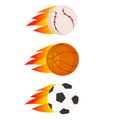 Sports Football Basketball Volleyball Tennis Balls in Fire Burn Burning Vector Royalty Free Stock Photo