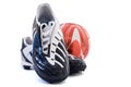 Sports footwear and soccer ball Royalty Free Stock Photo