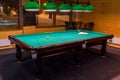 Sports game of billiards on a green cloth. Multi-colored billiard balls with numbers Royalty Free Stock Photo