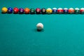 Sports game of billiards on a green cloth. Multi-colored billiard balls with numbers Royalty Free Stock Photo