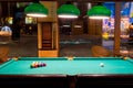 Sports game of billiards on a green cloth. Multi-colored billiard balls with numbers Royalty Free Stock Photo