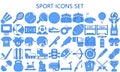 Sports and game blue color icons set