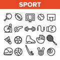 Sports Games Equipment Linear Vector Icons Set