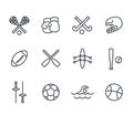 Sports and games line icons on white