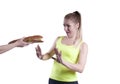 Sports girl giving up a sandwich