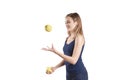 Sports girl green apple shape lifestyle isolated hand Royalty Free Stock Photo