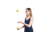 Sports girl green apple vegetarian lifestyle isolated Royalty Free Stock Photo