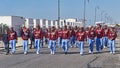 Sports groups of the Italian State Police Fiamme Oro alias Gold flames parades on the Roman promenade in occasion of the 50th an