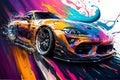 Sports gtr car colorburst abstract background acryl painting. Generative ai Royalty Free Stock Photo
