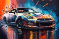 Sports gtr car colorful colorburst abstract background acryl painting. Generative ai Royalty Free Stock Photo