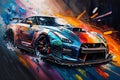 Sports gtr car colorful colorburst abstract background acryl painting. Generative ai Royalty Free Stock Photo