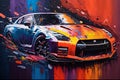 Sports gtr car colorful colorburst abstract background acryl painting. Generative ai Royalty Free Stock Photo