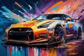 Sports gtr car colorful colorburst abstract background acryl painting. Generative ai Royalty Free Stock Photo