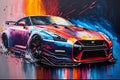 Sports gtr car colorful colorburst abstract background acryl painting. Generative ai Royalty Free Stock Photo