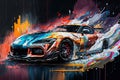 Sports gtr car colorful colorburst abstract background acryl painting. Generative ai Royalty Free Stock Photo