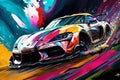 Sports gtr car colorful colorburst abstract background acryl painting. Generative ai