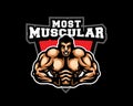 Sports. Gym. Muscular body. Athletic body. Body builder pose. Logo and Emblems. Vector Royalty Free Stock Photo