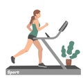 Sports at home. A girl runs on a treadmill