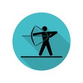 Sports icon of archery. Silhouette of an athlete long shadow icon. Simple glyph, flat vector of arrow icons for ui and ux, website