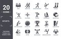 sports icon set. include creative elements as estadio, long socks, man windsurfing, sport trophy, ball pool, man playing Royalty Free Stock Photo