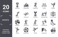 sports icon set. include creative elements as golden medal, taekwondo, two men practicing karate, man punching, soccer football Royalty Free Stock Photo