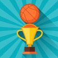 Sports illustration with basketball and prize in