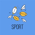 Sports illustration with different sport symbols. Vector active lifestyle illustration in doodle style with typography Royalty Free Stock Photo