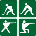 Sports illustration of field hockey, bandy, shooting sport, and skeet shooting