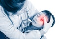 Sports injury. Doctor give first aid at child`s eye with a bruis