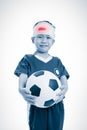 Sports injury. Sad asian boy with trauma of the head holding a f Royalty Free Stock Photo