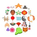 Sports of Japan icons set, cartoon style Royalty Free Stock Photo