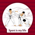 Sports life card. Karate fighters.