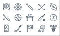 sports line icons. linear set. quality vector line set such as shuttlecock, flag, hockey, ping pong, ice hockey, baseball bat, Royalty Free Stock Photo
