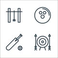 sports line icons. linear set. quality vector line set such as dartboard, cricket bat, bowling ball