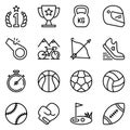 Sports line icons set. baseball, finish, golf, medal, boxing, basketball, race, award, champion, soccer, football