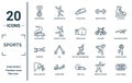 sports linear icon set. includes thin line golden medal, motor sports, excersice, man falling off a precipice, hockey arena, Royalty Free Stock Photo