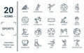 sports linear icon set. includes thin line hockey goal, volleyball ball, jet surfing, two boxing gloves, sportive man playing with Royalty Free Stock Photo