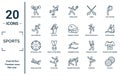 sports linear icon set. includes thin line weight lifting, man sprinting, soccer ball with pentagons, snow slide zone, gym ball, Royalty Free Stock Photo