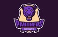Sports logo with panther mascot. Colorful sport emblem with panther, puma mascot and bold font on shield background Royalty Free Stock Photo