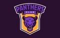 Sports logo with panther mascot. Colorful sport emblem with panther, puma mascot and bold font on shield background Royalty Free Stock Photo